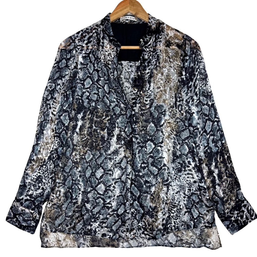 Alice + Olivia Blouse Animal Print Silk Blend Burnout Women S Mobwife Glam Goth